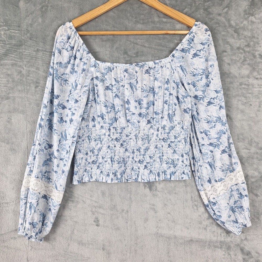 American Eagle Top Medium‎ Babydoll Lace Crop Cottagecore Floral Fairy Milkmaid - Picture 8 of 9